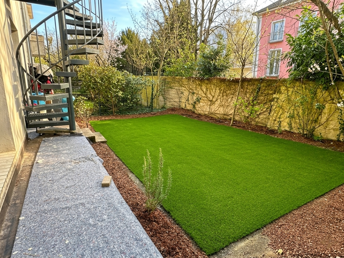 Grüne Oase im Schatten: Kunstrasen-Lösung für einen Stadtgarten in Düsseldorf